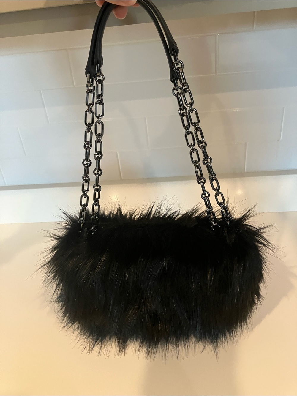 Michael Kors NWOT Convertible Black Faux Fur Chain Shoulder Bag Retails $458